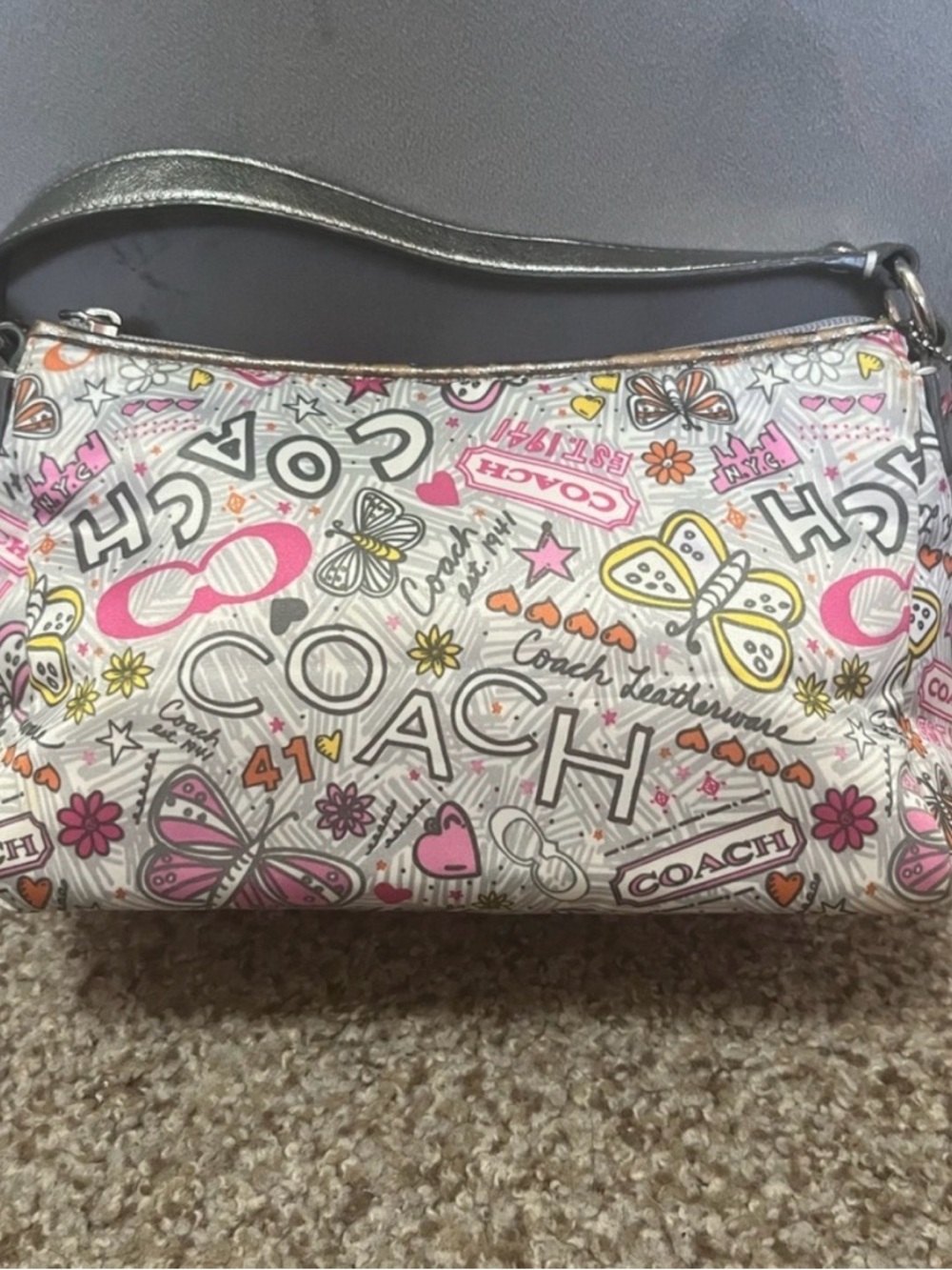 COACH Poppy Butterfly Graffiti Print Butterfly Nylon Mini Shoulder Bag NWOT - Picture 11 of 16
